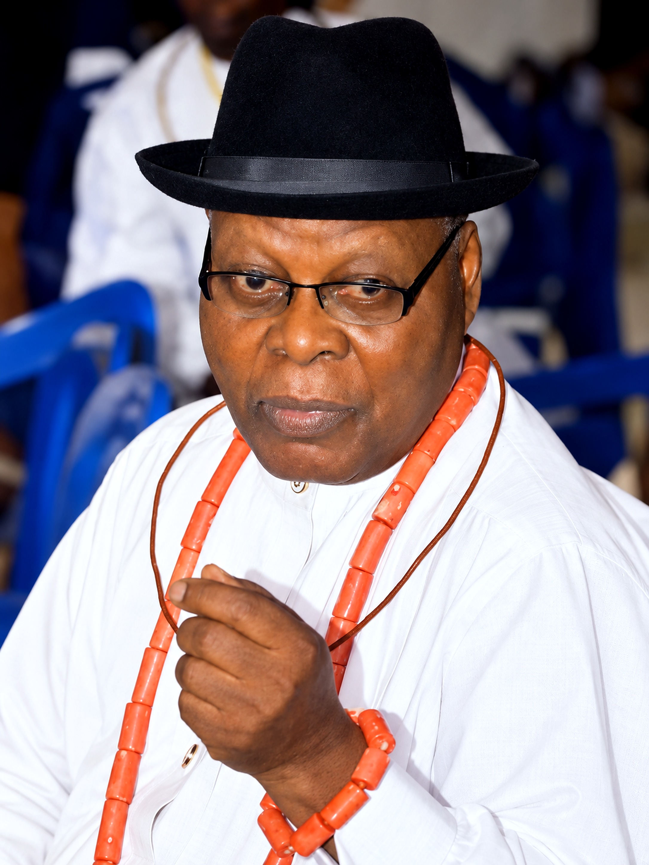 Chief (Engr.) Samson Irikefe Okuesa, Akpotohwo of Olomu Kingdom, in traditional Urhobo attire